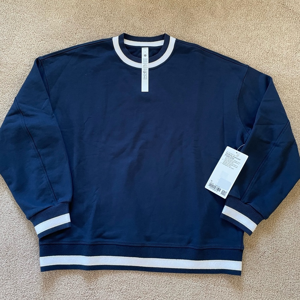 Lululemon Perfectly Oversized Ringer Crew M blue and ivory